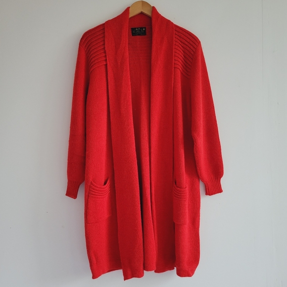 Baby Alpaca Sweaters - Baby Alpaca Red Open Front Cardigan